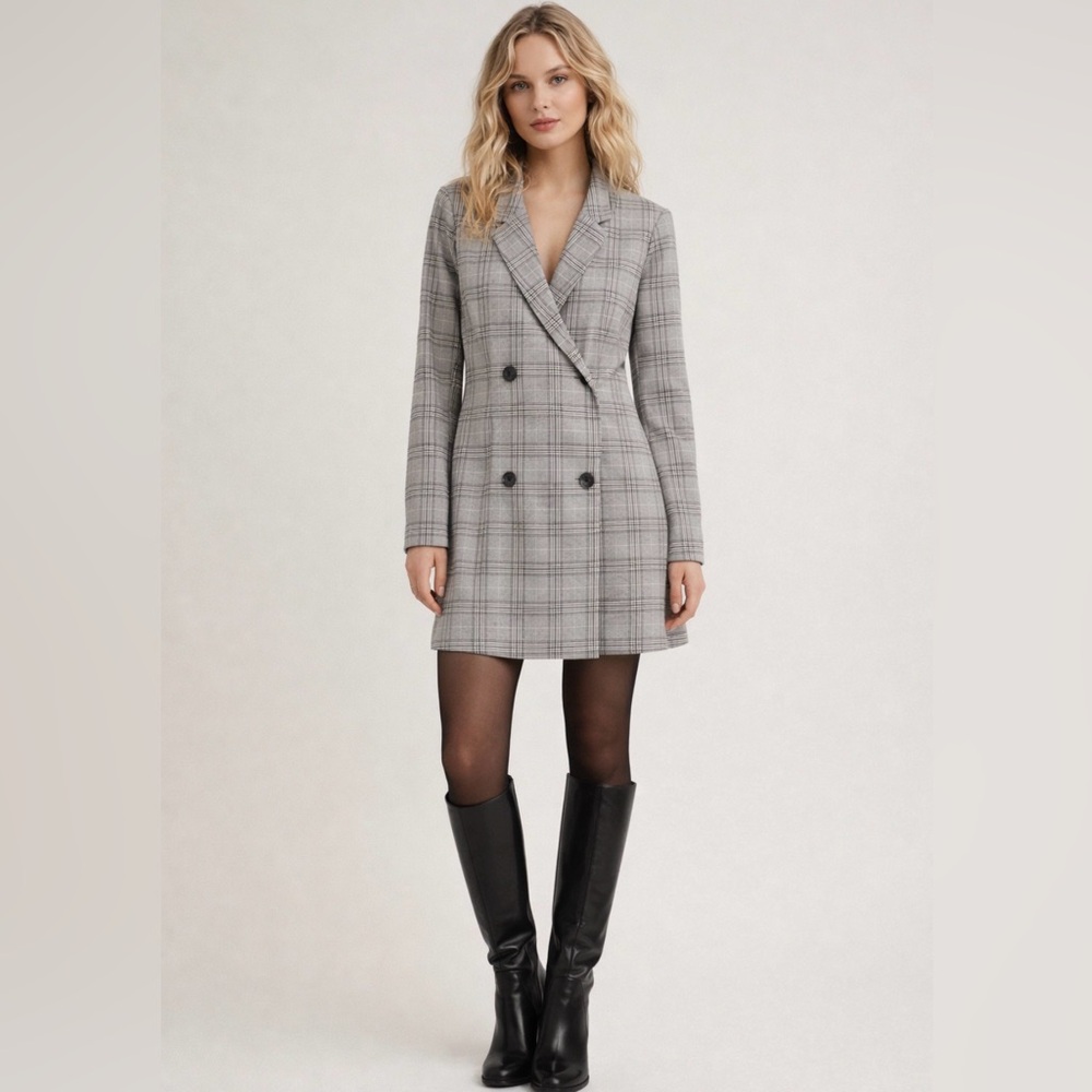 Abercrombie & Fitch Long-Sleeve Glen Plaid Blazer Dress Academia Preppy MP